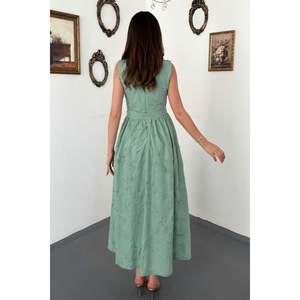 Elisa Fashion Woman <b>Mint</b> Belted <b>Dress</b> with Gathered Waist - Product Image 4