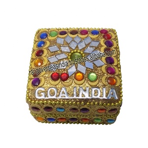 Pierre et miroir, travail décoratif élégant Sindoor vermillions boîte en fer pour fête de mariage - Product Image 1