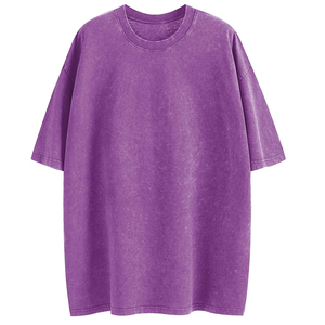 T-shirt ample violet pour homme en coton délavé à l'acide, manches courtes, col rond, coupe décontractée en jersey - Product Image 3