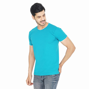 Camisetas de media manga de alta calidad tela de algodón Color azul cielo borde blanco línea transpirable 240 Gsm camisetas - Product Image 5