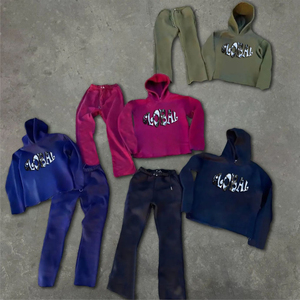 Ensemble de survêtement unisexe personnalisé pour l'hiver 2026, sweat à capuche et pantalon de survêtement imprimé à l'écran, ensemble de survêtement délavé à l'acide, service OEM - Product Image 4