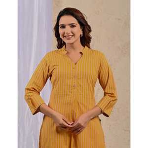 Kurti Casual con Rayas Amarillas Estampadas, Talla XS, Largo hasta la Rodilla, Decoración de Diamantes, Transpirable, Natural, para Mujer de Oficina, Estilo Chino - Product Image 1
