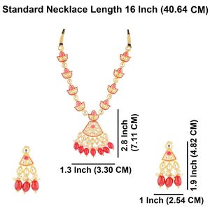 Indian Maunfacture Jewelry Set Faux Pearl Kundan Colgante Strand Collar Set Indian dangle Pendientes Set para mujeres, Rojo - Product Image 4