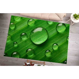 Tapis imprimé - Vert, Goutte d'eau, Style campagnard, Floral, Personnalisé, Tendance, Botanique, Intérieur, Pour l'inauguration de la maison, Tapis à poils doux - Product Image 2