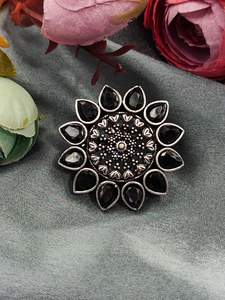 Stylish Free Size <b>Girls</b> Party <b>Rings</b> with Monalisa Stone Brass Silver Look Oxidised <b>Rings</b> for Gift Accessories for Stylish Look - Product Image 5