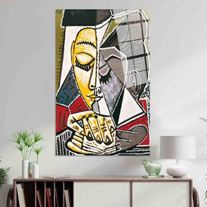 Lienzo Impreso: Picasso 'Tête d'Une Femme Lisant' Decoración Boho, Arte en Vidrio Templado - Product Image 1