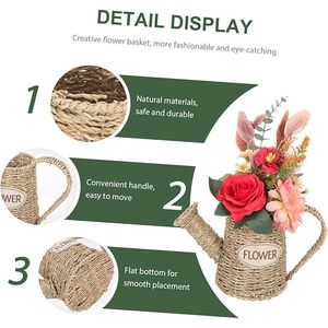 Jardinière décorative faite à la main de style britannique panier de fleurs en rotin élégant-paille en PVC pliable pour le stockage à la maison ou comme sac - Product Image 2