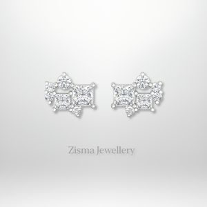 ต่างหูเพชรทรงกลุ่มแบบเจ้าหญิงสำหรับผู้หญิง ระดับพรีเมียม ทองคำแท้ 14K ทรงบริลเลียนต์คัท สีเหลือง/ขาว  รับรองโดย IGI ขายส่ง - Product Image 1