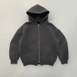 เสื้อฮู้ดมีซิปของผู้ชายผ้าฟลีซผ้าฝ้ายฟอกสีคู่สีเงิน500gsm 450gsm แบบกำหนดเองได้ - Product Image 5