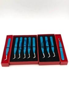 Ensemble de pinces à cils en acier inoxydable de précision, pointe lisse bleue, 10 mm, emballage en boîte - Product Image 4