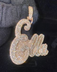 Spede Moissanite Baguette & Rond Personnalisé Nom Plaque Pendentif Incrusté Moissanite Pendentif Usine Initiale Pendentif Glacé - Product Image 1