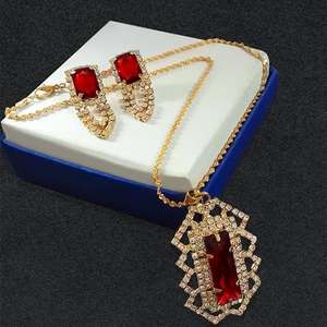 Kriaa Red Gold Plated <b>Bridal</b> <b>Jewelry</b> <b>Set</b> 1202803 Featuring Zircon Pearl Diamond with Copper Material for Parties and Gifts - Product Image 1