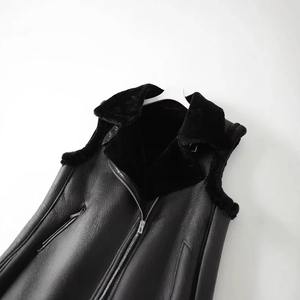 Chaleco de Piel Auténtica con Cuello de Piel Personalizado, Chalecos de Moda con Cremallera para Mujer, 100% Piel de Oveja Premium, Chaleco Cálido de Hip Hop - Product Image 3