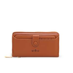 P70754 Chaînes de portefeuille en cuir antivol marron Décoration Vintage Business Bifold Style RFID Caractéristique Bouton Polyester - Product Image 3