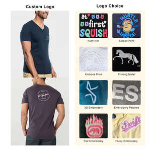 2025 personnalisé en gros hommes haute qualité coton T-shirt Spandex mélange couleur unie marque privée corps de gymnastique col en V t-shirts hommes - Product Image 3