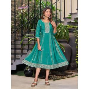 Conjunto de Kurti de Seda Romana, Conjunto de Kurti, Ropa de Mujer, Conjunto de Kurti para Fiesta, Conjunto de Kurti para Mujer, Conjunto de Kurti al por Mayor para Mujer - Product Image 1