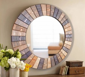 Rustic Wood Slat Round <b>Mirror</b> Handmade Contemporary Mixed Tone Sunburst Wall <b>Mirror</b> From REHMAN <b>CRAFT</b> - Product Image 3