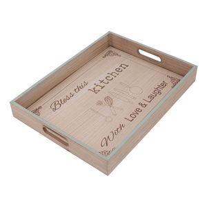 Plateau de service en bois vintage |   Plateau de cuisine en bois avec gravure |   Plateau de service décoratif pour le petit-déjeuner et le thé en gros - Product Image 1