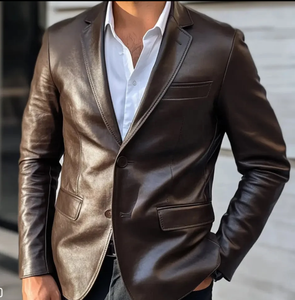 Men's Genuine Leather Blazer Slim Fit Single Button Turn-down Collar <b>Smart</b> <b>Casual</b> Autumn Style 2027 Models - Product Image 1
