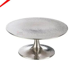 Base para Pastel Redonda de Acero Inoxidable con Acabado Plateado Martillado para Hotel, Restaurante y Bar - Product Image 1