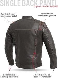 Veste en cuir marron beige pour motard, avec protection dorsale, poches et ventilation. - Product Image 5
