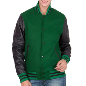 Veste universitaire à col montant en gros pour hommes, broderie de logo personnalisée, manches noires en cuir de vache pour les joueurs de baseball universitaires, les couples - Product Image 1