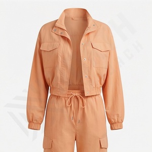 ชุดวอร์มผู้หญิงแบบสองชิ้น ระบายอากาศได้ดี แห้งเร็ว เสื้อแจ็คเก็ตซิป ครอปท็อป กางเกงขายาว ชุดหรู กันลม น้ำหนักเบา - Product Image 1