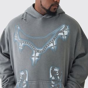 เสื้อมีฮู้ดแบบสวมหัวของผู้ชายผ้าวินเทจพิมพ์ลาย3D ไม่ซ้ำใครแบบสั่งทำจากโรงงาน - Product Image 2