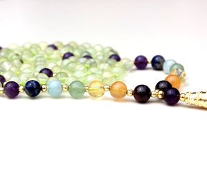 Comprar Pulsera 7 Chakra Yoga joyería Prehnita amatista 108 anudado Mala cuentas hechas a mano artista indio collares con cuentas regalos fiestas - Product Image 3