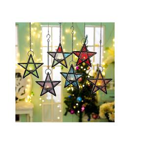 Lanterne suspendue créative meilleure vente, Design en fer, lanternes en forme d'étoile en verre, décorations de fond de fête suspendues de mariage - Product Image 2