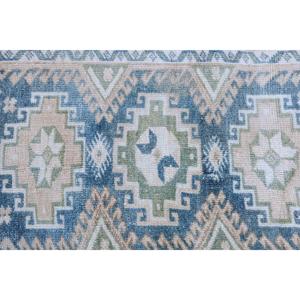 พรมตุรกีโบราณขนาดเล็ก 2.5x2.9 ฟุต สีน้ำเงินเขียว พรมขนสัตว์สไตล์ตะวันตกเฉียงใต้ - Product Image 5