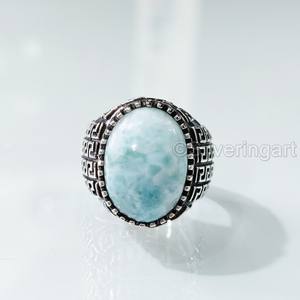 Nuevo Anillo Exclusivo para Hombre con Piedra Preciosa Natural de Larimar, Anillo de Plata de Ley 925 con Piedra de Nacimiento en Todos los Tamaños, Regalo de Navidad Árabe - Product Image 1