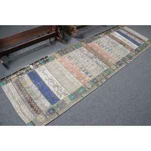 Alfombra Turca Vintage, Alfombra de 2.8x8.9 pies, Alfombra Azul con Estampado Animal - Product Image 2