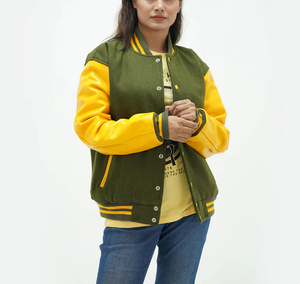 Nouvelle veste universitaire de style Street Wear avec corps en laine et manches en cuir veste universitaire pour femmes pour femmes - Product Image 6