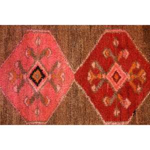 Petit tapis turc 1,7x2,7 pieds, tapis en laine Ikat brun rouge - Product Image 5