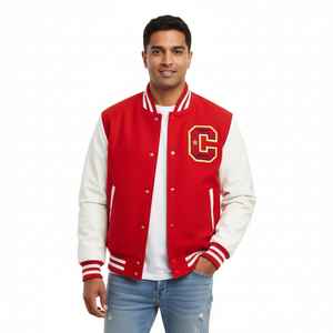 Veste universitaire de qualité supérieure, logo personnalisé : corps en laine, manches en cuir, nouveau style, matelassage épais et chaud, look vintage - Product Image 3