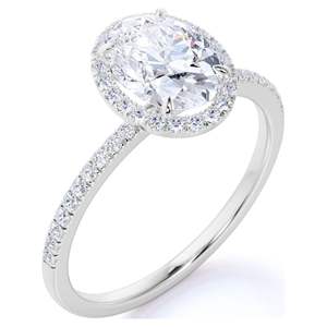 Anillo de compromiso de moissanita de corte ovalado-Conjunto nupcial-Anillo de Halo-Anillo hecho a mano-Oro blanco de 18K sobre plata - Product Image 2