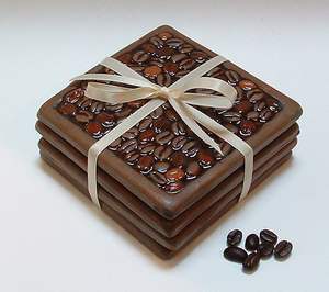 ถาดรองแก้วไม้อะคาเซียทรงกลมพร้อมที่รองแก้วสำหรับเครื่องดื่มหรือชานม - Product Image 1