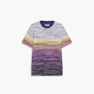 T-shirt à rayures pour hommes Vibrant Purple Yellow & White Gradient avec un T-shirt à col rond bleu audacieux pour tous les jours - Product Image 1