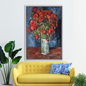 Toile imprimée : Art des coquelicots de Van Gogh, célèbre décoration murale florale rouge, encadrée de blanc - Product Image 1