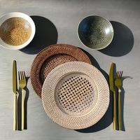 Assiette de présentation bohème en rotin naturel, tressée à la main, dessous de plat rond en osier pour mariage, fête, restaurant, maison, salle à manger, vente en gros