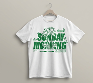 Camiseta Unisex de Estilo Vintage, Camiseta con Estampado Gráfico de Domingo por la Mañana, Estampado de Energía Positiva, 100% Algodón Transpirable, Personalizable al por Mayor - Product Image 1