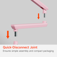 Support de microphone rose réglable pour bureau, bras articulé à 360° °   Support de câbles rotatif en alliage d'aluminium pour podcast et YouTube