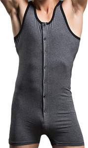 Camiseta de lucha libre de una pieza de algodón para hombre, Calzoncillos Bóxer, ropa interior con camiseta sin mangas tejida elástica atlética - Product Image 3