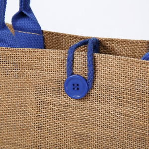 Bolsa de regalo de yute pequeña con patrón de rayas ecológico más vendida, bolso de compras de hombro de arpillera reutilizable impermeable con botón - Product Image 5