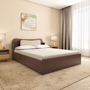 Cama de plataforma moderna con cabecero curvo-Cama tamaño Queen en un acabado de madera oscura con un diseño elegante y contemporáneo - Product Image 1