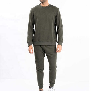 Conjunto Deportivo de Algodón Verde Oliva para Hombre, Sudadera de Cuello Redondo, Pantalones Jogger, Color Sólido, Ropa Casual de Otoño, Corte Regular de Longitud Completa - Product Image 2
