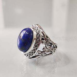 Grossiste Bague pour hommes Bague en argent sterling 925 naturelle afghane en lapis lazuli avec pierre de naissance, cadeau d'anniversaire arabe - Product Image 1