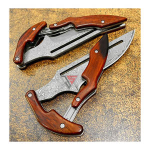Cuchillo de Caza Plegable de Acero de Damasco Personalizado con Mango de Madera de Palisandro, Opción OEM, Garantía de 3 Años, Uso en Cocina, Grabado Disponible - Product Image 4