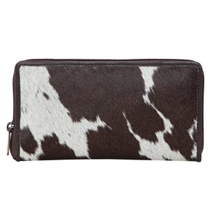 Luxury Brown White Cowhide Wallet Tassel Wristlet Styles Custom Logo Handbag with Front Zipper Closure Button Polyester Lining - Product Image 2